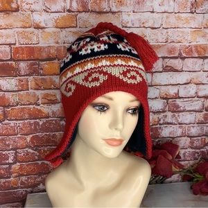 Pugs Gear Red Knit Fair Isle Winter Hat